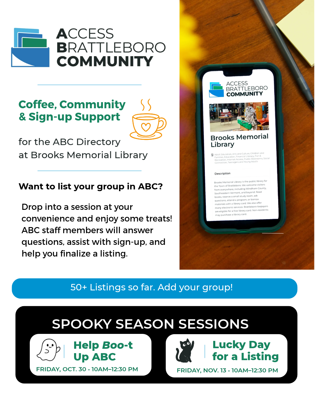 ABC Directory: Spooky Season Sign-Up Sessions – Brooks Memorial Library ...